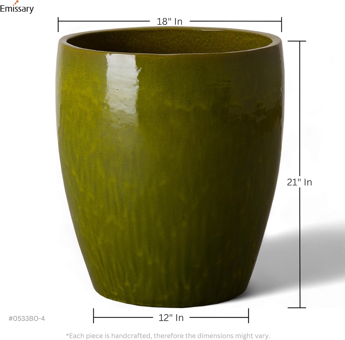 Emissary Bullet 18 in. Green Ceramic Round Planter (18 in. L x 18 in. W x 21 in. H) with Drainage Hole