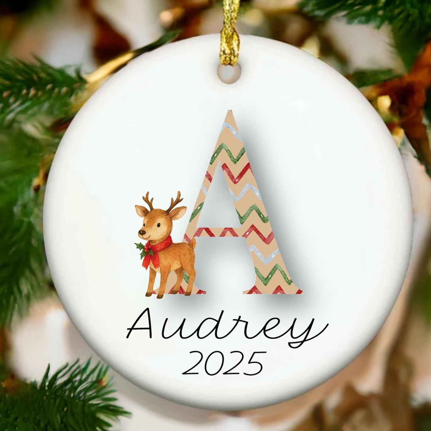Personalized Christmas Ornament 2025 – Custom Initial Ceramic Ornament with Name and Year – Family Keepsake Monogram Holiday Decoration Gift