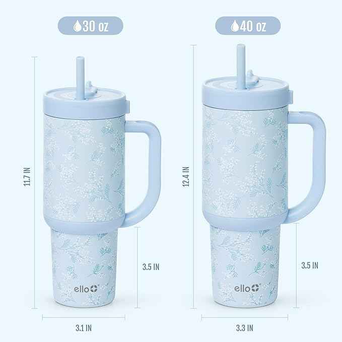 Ello Oasis 40 oz Tumbler with Handle & Retracting Straw | Reusable Insulated Stainless Steel Cup 100% Leakproof, Gifts for Teens Women Men | Keeps cold for 24 Hours, Cup Holder Friendly, Sweet Alyssum