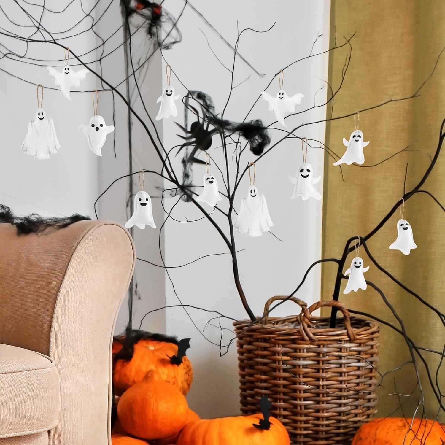 Vercraft 24 Pcs Ghost Hanging Ornaments Felt Christmas Tree Ornaments Decoration White Ghost Decoration for Small Christmas Tree Party Decor Home Favors Supplies