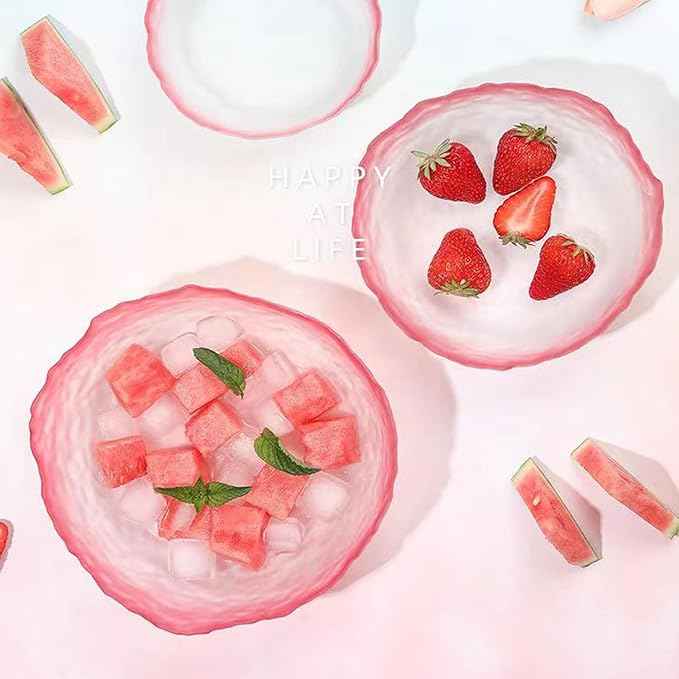 Glass Salad Bowl Irregular Lotus Flower Shape Serving Bowls, Mixing Nut Bowls for Kitchen Fruist, Snack, Dessert, and Ice Cream Candy Dishes (Crystal Gradient Pink, 7.6")