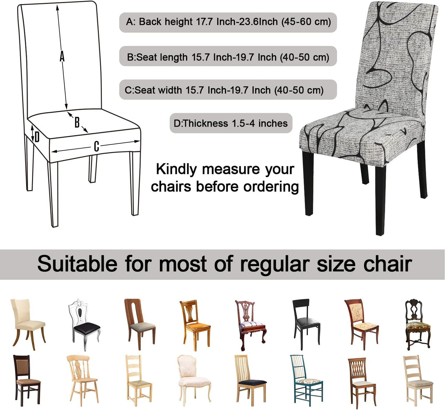 JQinHome Pattern Chair Covers for Dining Room Set of 6, High Stretch Removable Washable Parsons Chair Slipcover for Home Party Hotel Wedding Ceremony (6PCS, Lotus Gray)