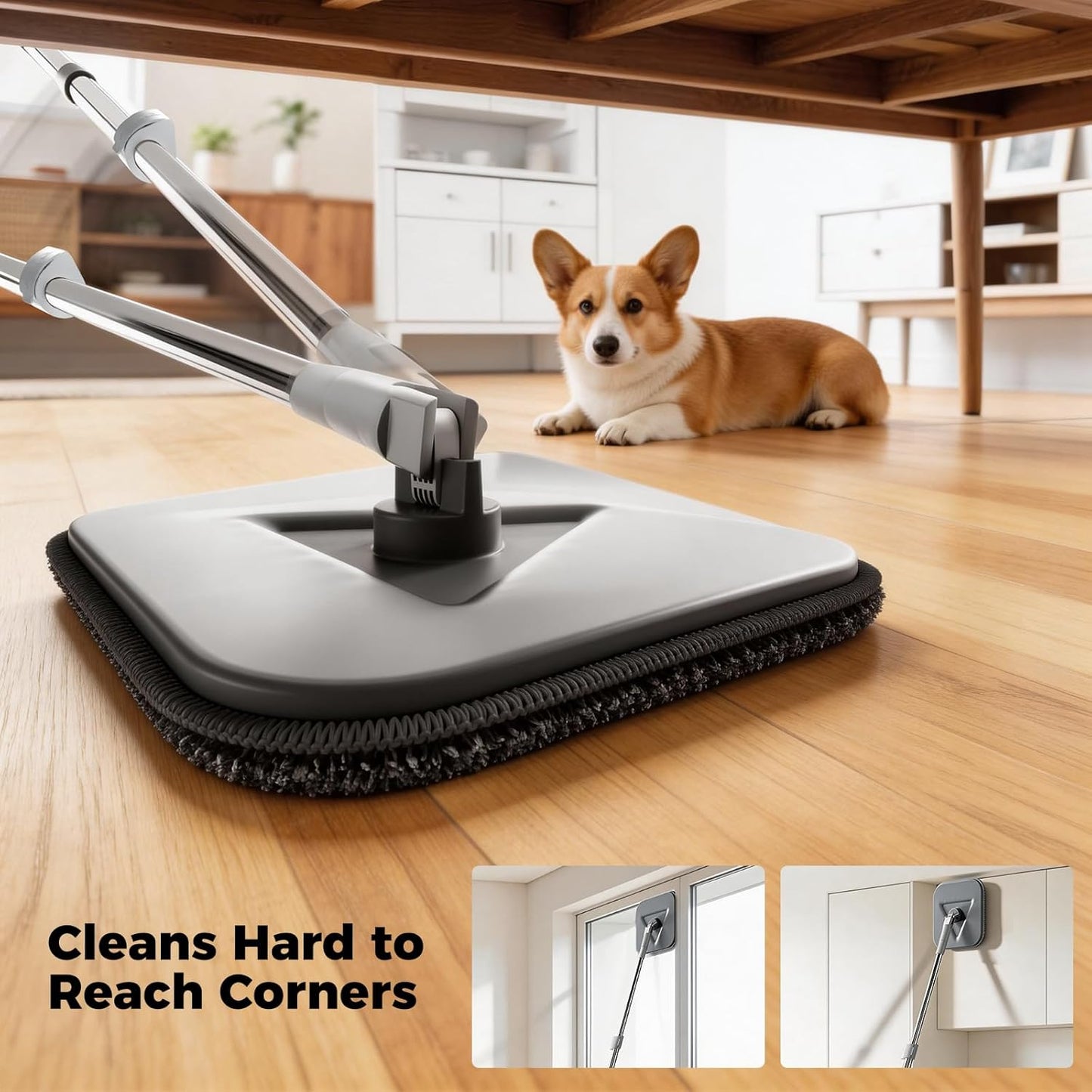 Masthome Spin Mop and Bucket with Wringer Set, Clean Dirty Water Separation, 360° Rotating Floor Mop with Adjustable Stainless Steel Handle, Reusable Pads for Hardwood Tile Laminate Home Cleaning
