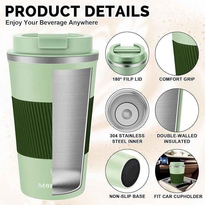 MOMSIV 17oz Travel Mug, Insulated Coffee Cup with Leakproof Lid, Vacuum Stainless Steel Double Walled Reusable Tumbler for Hot and Cold Water Coffee and Tea In Travel and Car