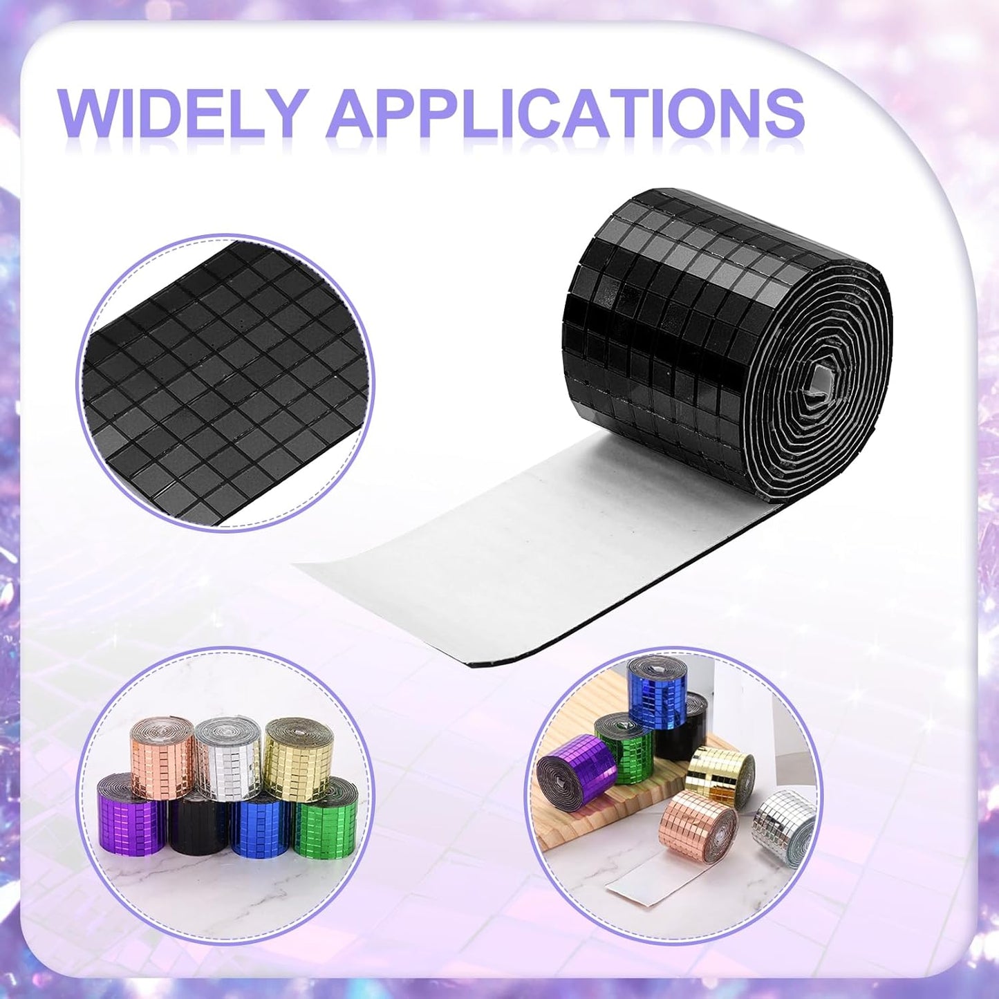 MECCANIXITY Self Adhesive Glass Mirror Mosaic Tiles 3200 Pcs 5 x 5 mm Disco Tiles for Craft Decoration Glass Mirror Disco Ball Black 2 Pcs