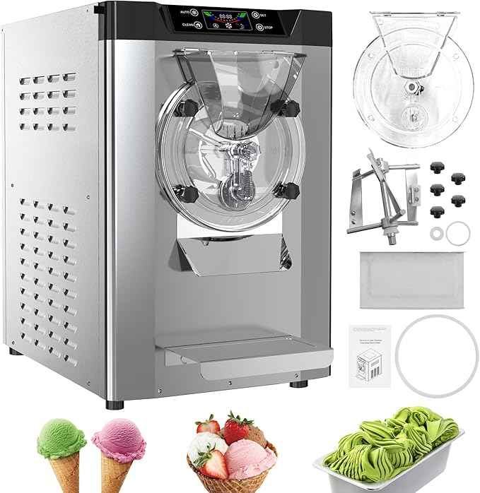 2000W Commercial Single Flavor Hard Serve Ice Cream Maker Machine, 4.8-6.3 Gal/Hr Countertop Gelato Machine with LCD Display, Auto Clean High Productivity for Restaurants & Snack