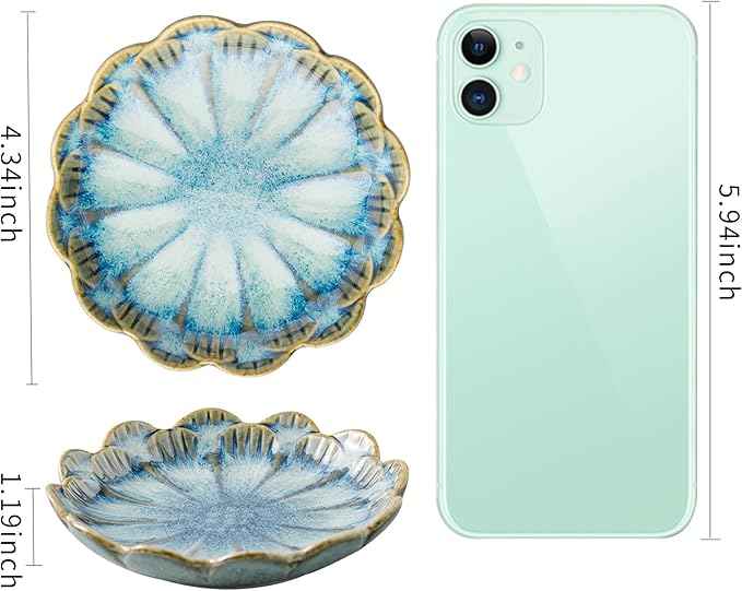 Jewelry Dish Tray, Ring Dish, Ceramic Trinket Tray, Key Bowl, Decorative Plate, for Friends Sisters Daughter Mother (Retro Blue)