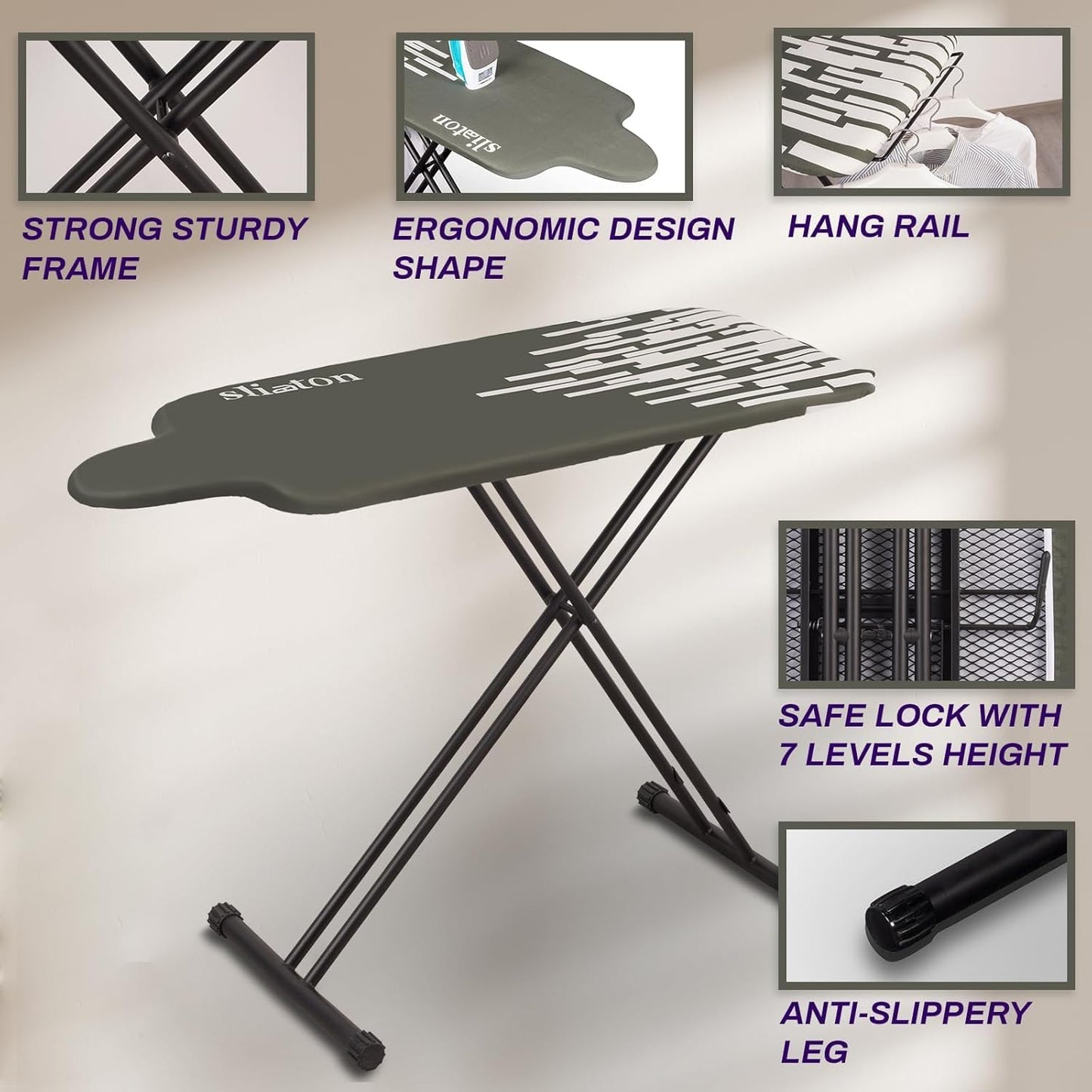 Extra Large Ironing Board with Large Hang Rail in 53" L x 20" W