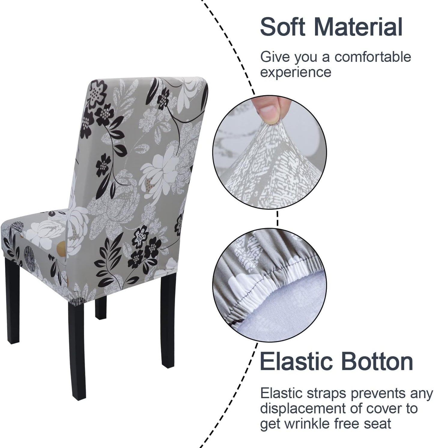 JQinHome Chair Covers for Dining Room Set of 6, High Stretch Removable Washable Parsons Chair Slipcover for Home Party Hotel Wedding Ceremony (Flower,6PCS)