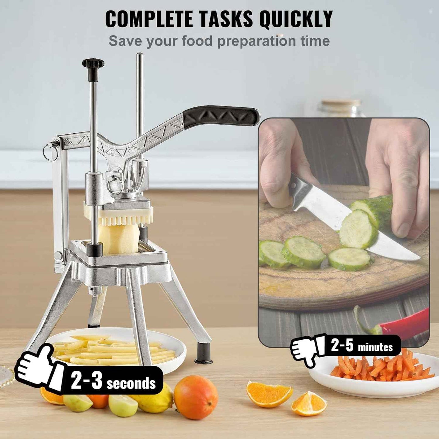 VEVOR Commercial Vegetable Chopper w/ 4 Replacement Blades, Stainless Steel French Fry Cutter Potato Dicer & Fruit Slicer for Restaurants & Home Kitchen