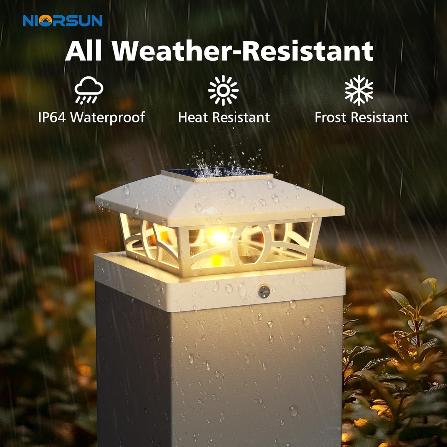 NIORSUN Solar Post Lights Outdoor, Fence Post Solar Lights Warm White Outdoor Waterproof Edison LED Bulbs Garden Patio Fence Deck Decor, Fence Post Caps 4x4 5x5 Wood Vinyl, White 8 Pack