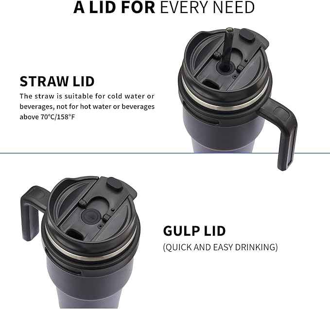 20 oz Insulated Coffee Mug Tumbler with Handle, Stainless Steel Travel Mug Tumbler with Lid and Straw,Double Wall Vacuum Leak Proof Ice Coffee Thermal Cup, Indigo Black