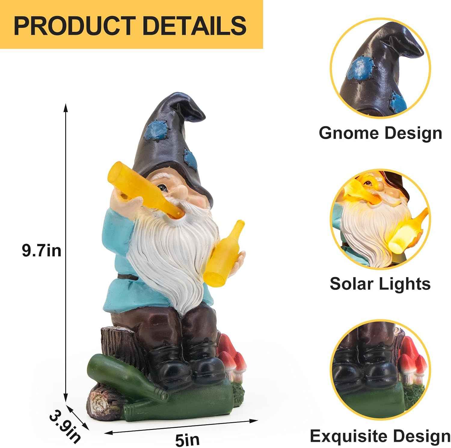 DKJOCKY Gnome Garden Decor Statue with Solar Light Lantern,Birthday Gifts for Women Mom Grandma, Funny Waterproof Resin Figurine Outdoor Decorations for Yard Patio Lawn Balcony Porch