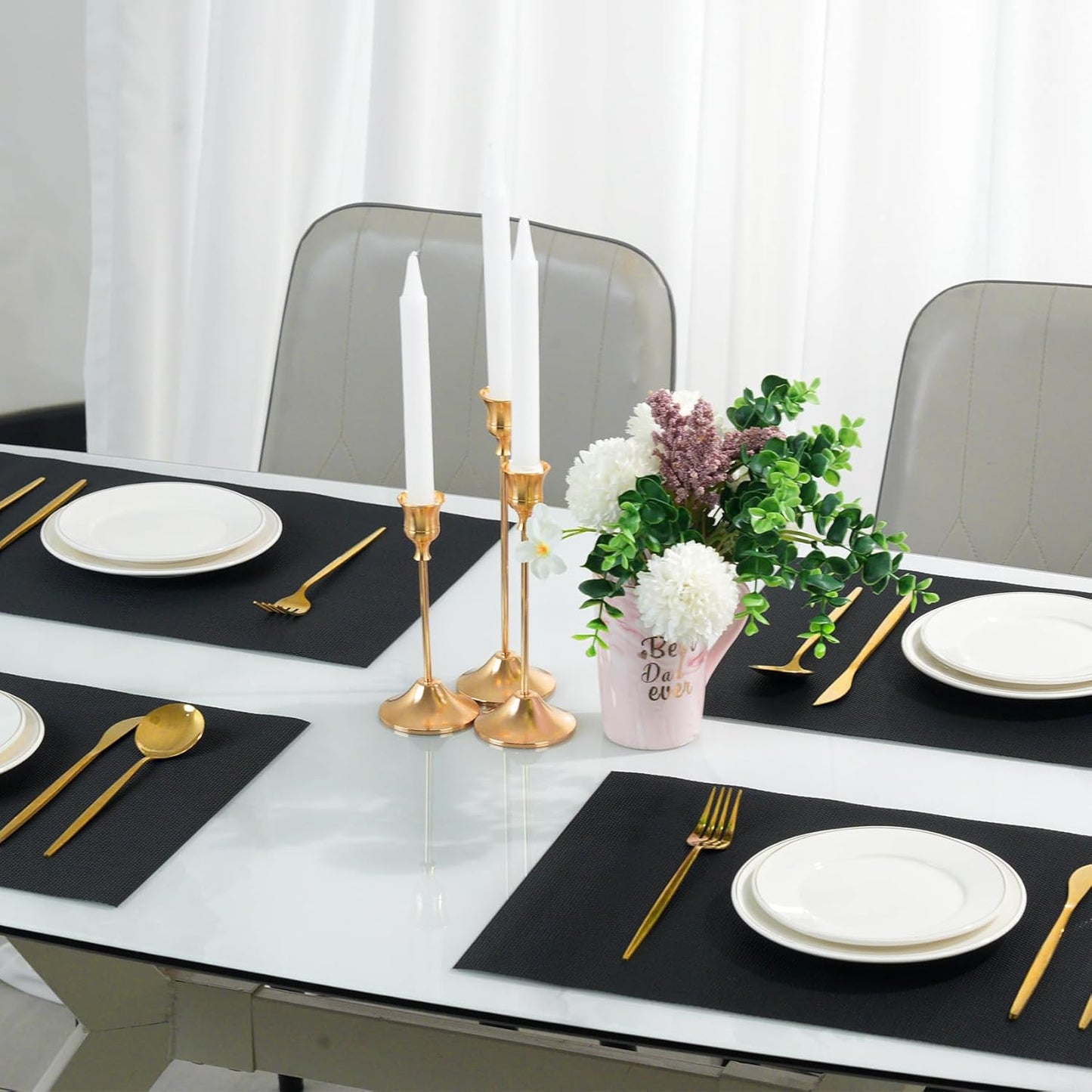 Placemats Set of 8，Non-Slip PVC Weave Table Mats Easy to Clean，Heat Resistant Place Mats for Kitchen Dining Table Decoration Indoor Outdoor，Black