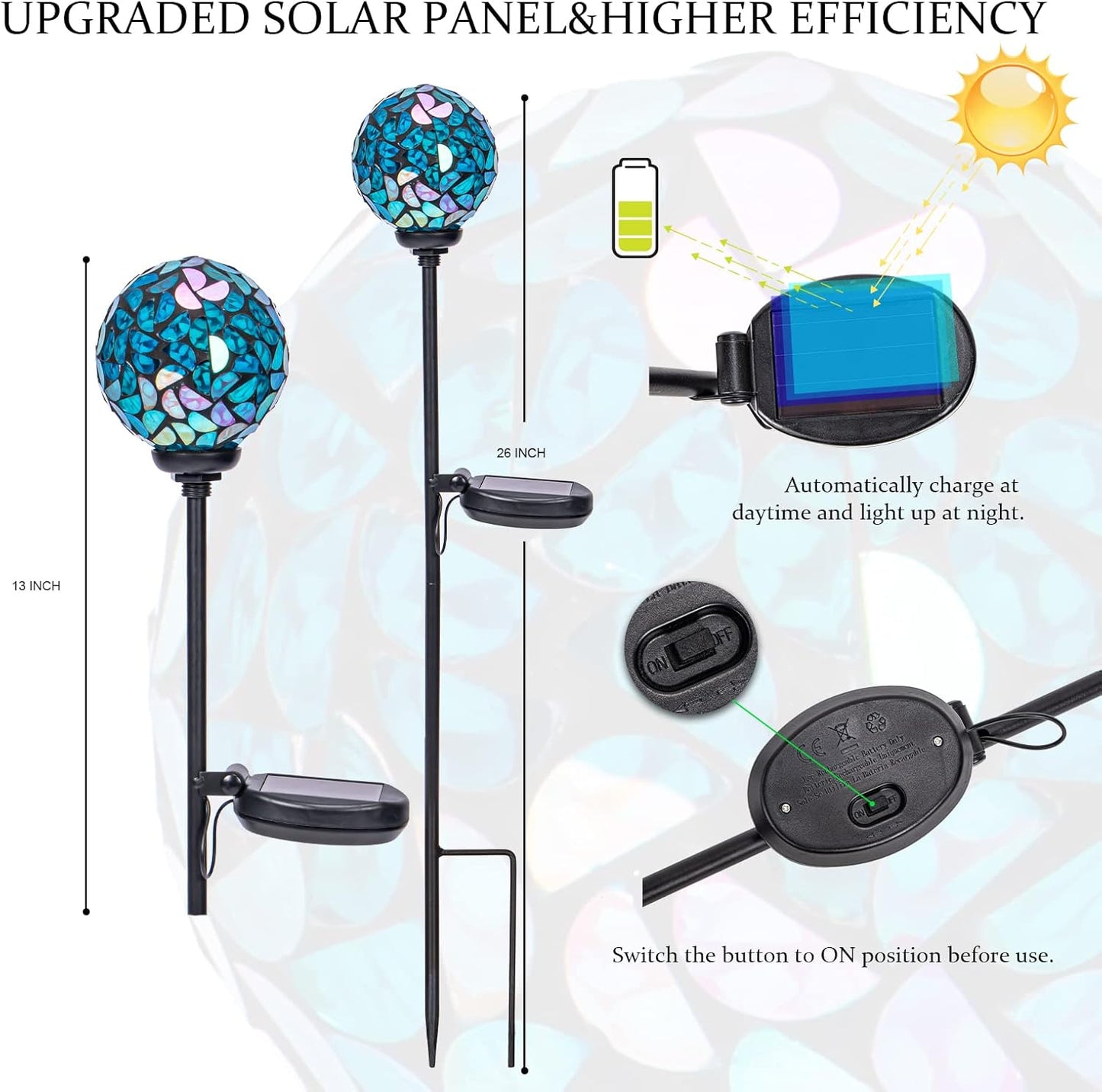 VCUTEKA Solar Lights Outdoor Decorative - Mosaic Solar Garden Light Waterpoof LED Pathway Stake Light for Landscape Lawn Patio Yard Decoration, Blue 1 Pack