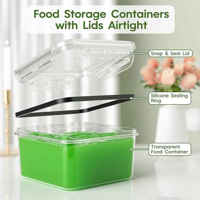 KEMETHY 44-Piece Food Storage Containers with Lids(22 Containers & 22 Lids), Plastic Food Containers for Pantry & Kitchen Storage and Organization, BPA-Free, Leak Proof, Reusable with Labels & Pen
