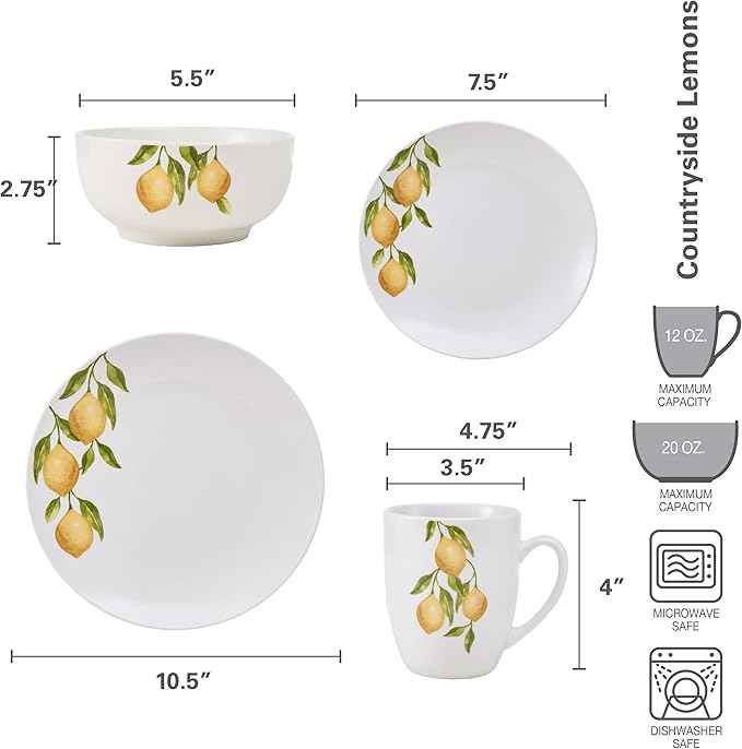 Studio Nova Lemons 16-Piece Dinnerware Set, Service For 4, White