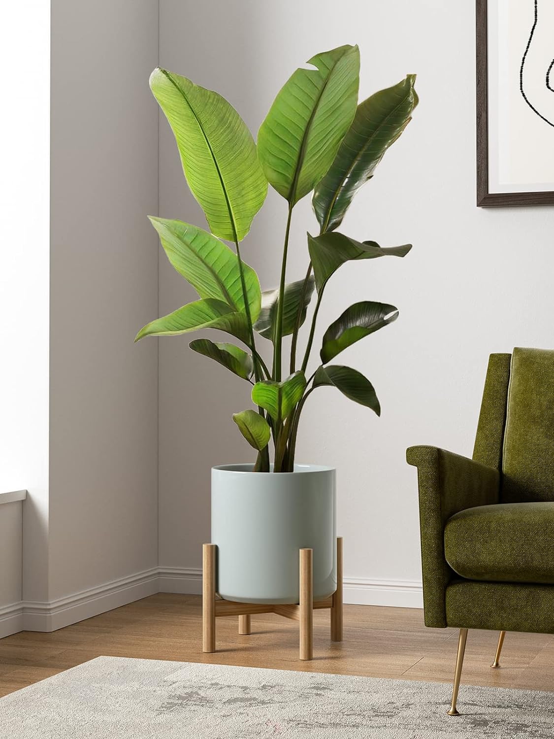 LE TAUCI 12 Inch Pots for Plants, Ceramic Large Plant Pot for Indoor Plants, Mid-Century Modern Flower Planter Pots with Drainage Hole and Removable Plug, Round Planter Pot, Reactive Glaze Blue Gray