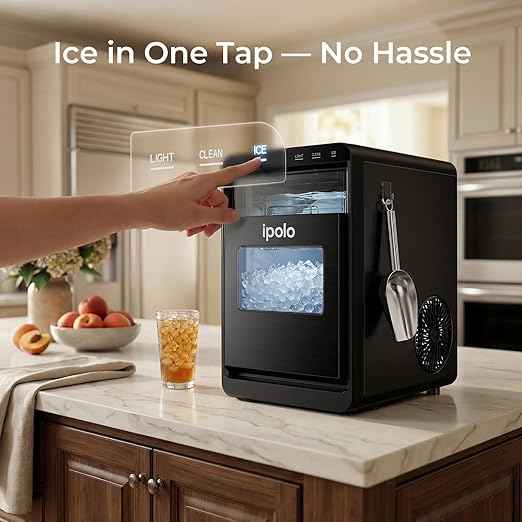 Nugget Ice Maker Countertop: 44lb/Day, Self-Cleaning, Black Stainless Steel, Portable, Soft Chewable Pebble Ice Machine for Home Kitchen, RV & Office