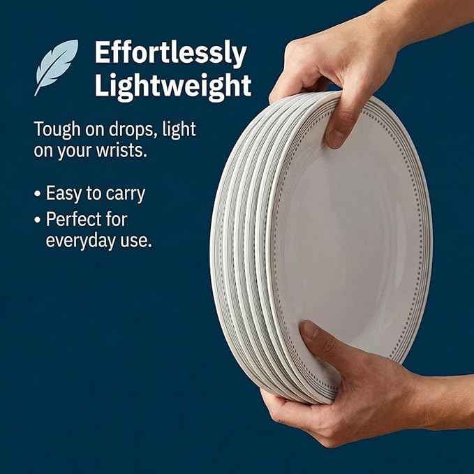 Corelle Vitrelle 18-Piece Service for 6 Dinnerware Set Triple Layer Glass and Chip Resistant, Lightweight Round Plates and Bowls Set, Mystic Gray