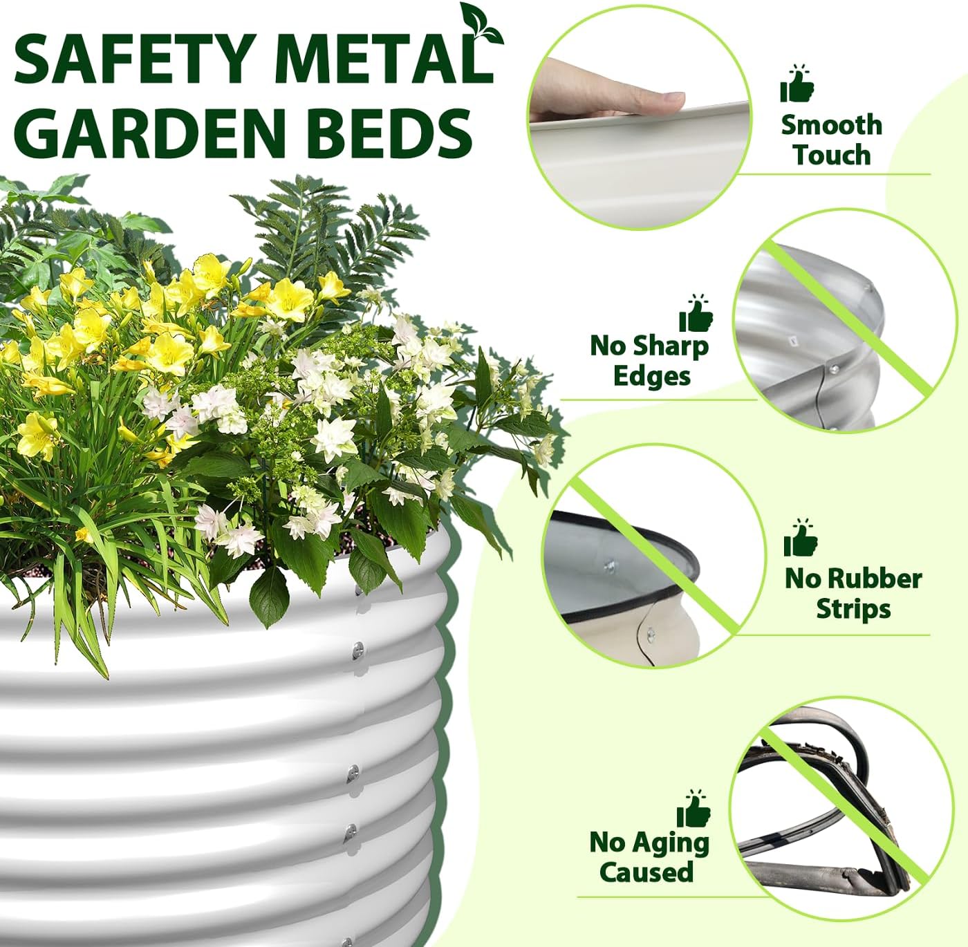 A ANLEOLIFE 6X3X2 ft Galvanized Raised Garden Beds Outdoor-8 Pack, Oval Large Metal Deep Root Planter Box for Planting Vegetables Flowers Herb, Anti-Rust & Easy-Setup, Antique White