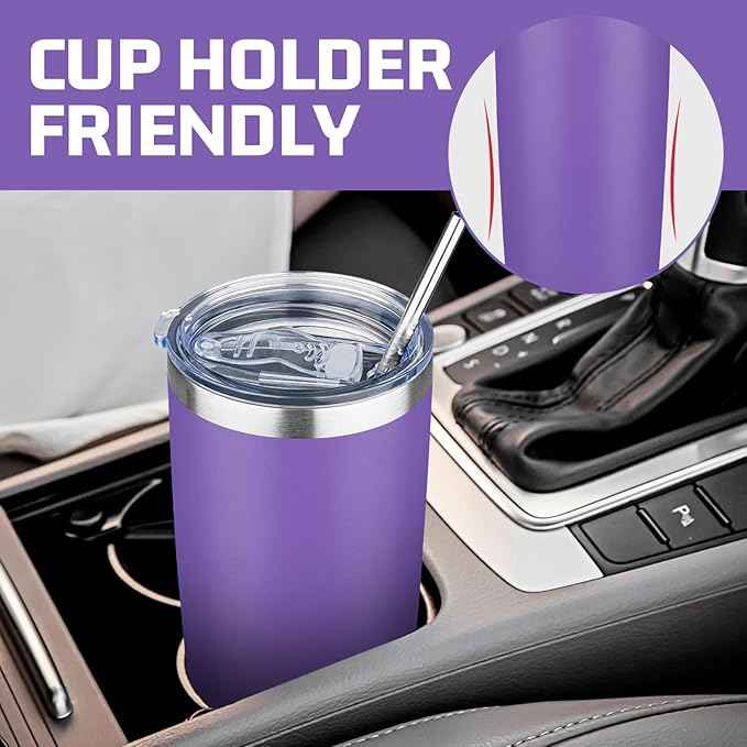 20 oz Tumbler with Lids and Straws, Stainless Steel Insulated Travel Coffee Mug, Double Wall Vacuum Insulated Tumblers, Powder Coated Coffee Tumbler for Cold & Hot Drinks (Mix Color-2, 4 Pack)