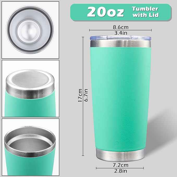 AIANJI 20oz Tumbler Bulk Stainless Steel Tumblers with Lid Vacuum Insulated Double Wall Travel Coffee Mug Powder Coated Tumbler Cup for Hot and Cold Drinks(Light Blue, 1 pack)