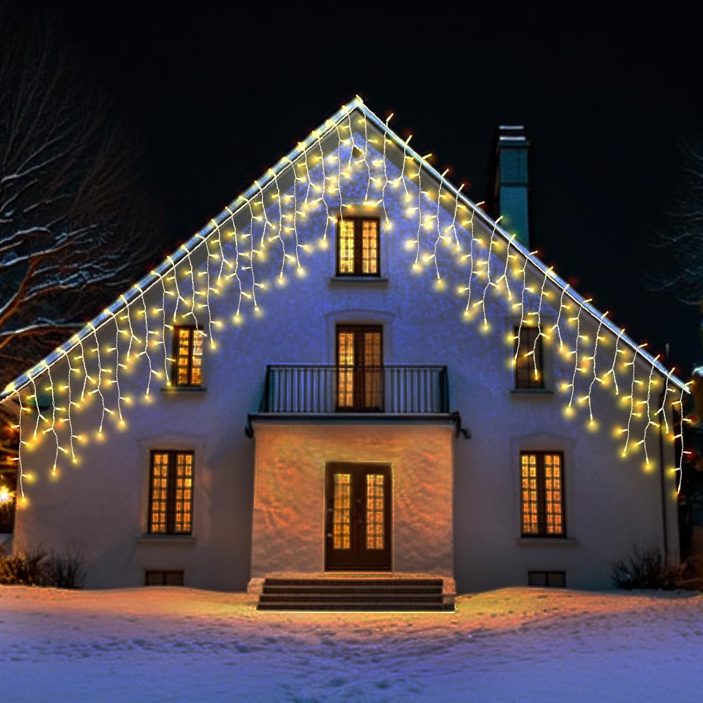 Icicle Lights for Outside 150 10ft 27 Drops Icicle Christmas Lights Outdoor Warm White Incandescent String Lights Indoor and Outdoor UL Listed for Patio Garden Wedding Bedroom (Mini Bulb)