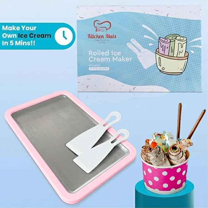 Extra Large Rolled Ice Cream Maker (14"x10") - Make Instant IceCream w/the Family - Manual Roll Your Own IceCream - Roll Ice Cream Tray (Light Pink)