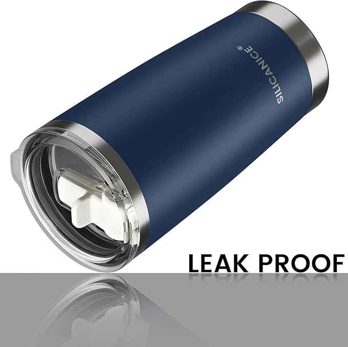20oz Hygienic Insulated Tumbler — 100% Leakproof Lid with Removable Spout & Straw, Reinforced Vacuum-Protection Base, Cup Holder Friendly, for Iced Coffee, Smoothie/Water on the Go - Navy Blue