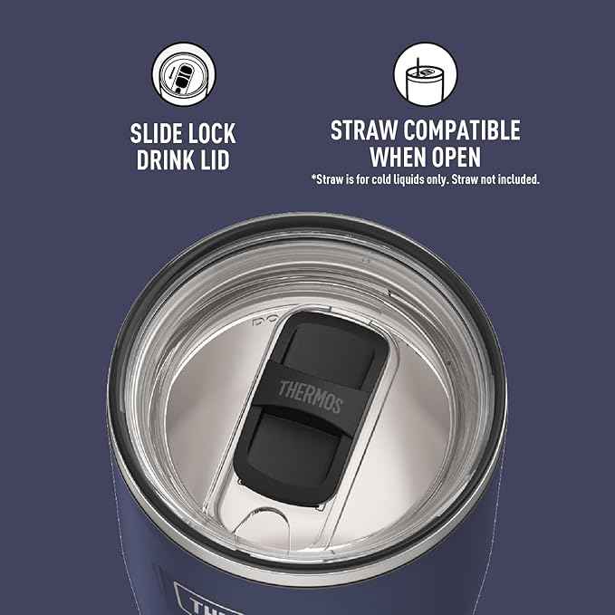 THERMOS ICON SERIES, Stainless Steel Tumbler with Slide Lock, 24 Ounce, Mystic Navy