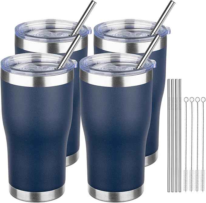 MEZMUT 20oz Coffee Tumbler with Lid and Straw Double Wall Vacuum Insulated Cup Stainless Steel Travel Mugs Insulated for Hot Cold Leakproof Powder Coated Tumbler for Indoor Outdoor(Navy Blue, 4)