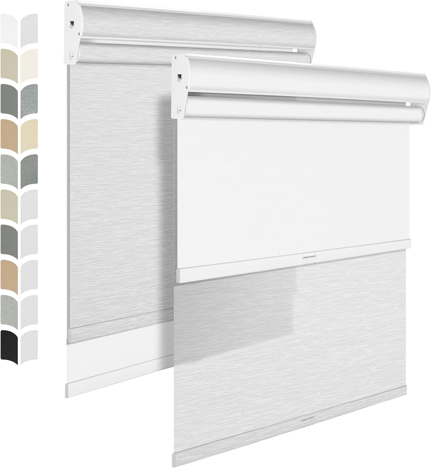 BERISSA Cordless Dual Roller Shades with Cassette Valance, Double Window Shades Blackout and Light Filtering, Day and Night for Home Office Door. Striped Jacquard White. 76 W x 64" H