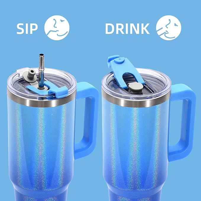 30 oz Shiny Tumbler with Handle and Straw,Stainless Steel Tumbler with Lid and Straw,Insulated Travel Mug(Cold for 34 Hours),Water Bottle for Iced Tea,Coffee (Blue)