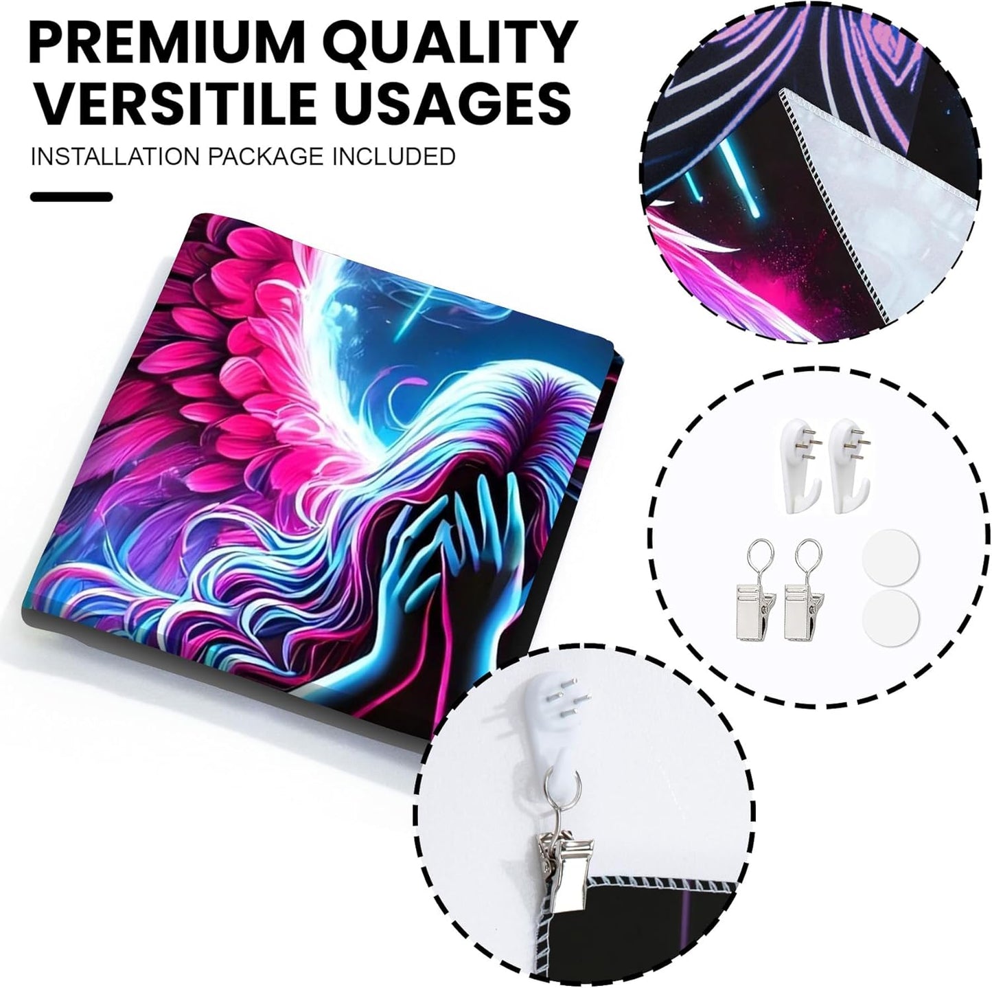 Blacklight Tapestry,WingTapestry Glow In The Dark,UV Reactive Black Light Upright Posters Wall Hanging for Bedroom Dorm Living Room Backdrop Decor (wing1, 90L" x 70W")