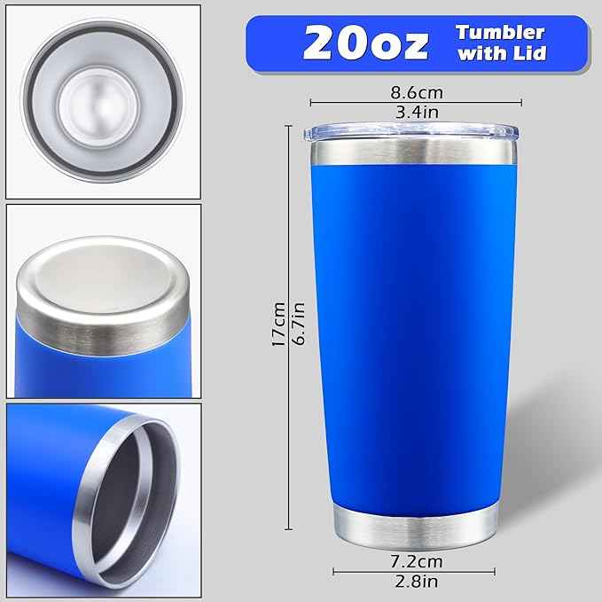 AIANJI 20oz Tumbler Bulk Stainless Steel Tumblers with Lid Vacuum Insulated Double Wall Travel Coffee Mug Powder Coated Tumbler Cup for Hot and Cold Drinks(Dark Blue, 12 pack)