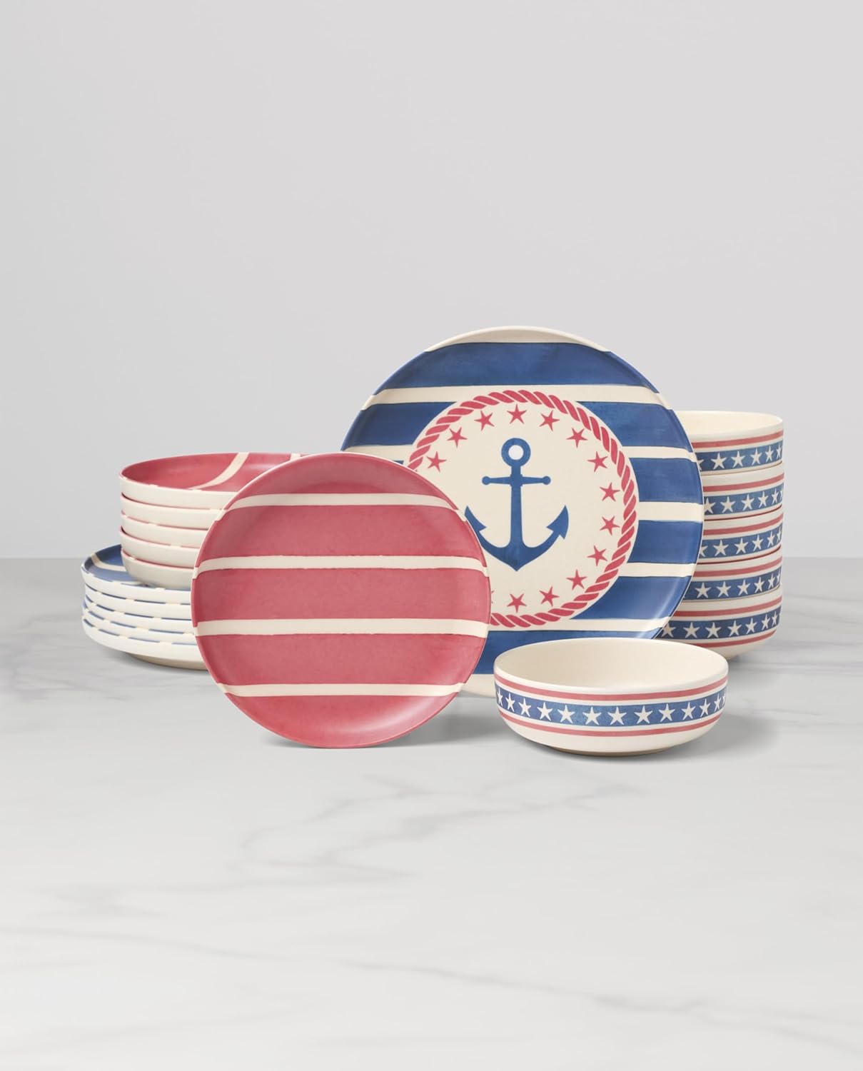 Oneida Dinnerware Sets, 24 Seven Melamine Aweigh We Go 18-Piece Dinnerware, Set for 6, Service For 6, Melamine Material, Dishwasher Safe, Plates And Bowls, Dinner Dishes, Kitchen (Assorted, 18 Piece)