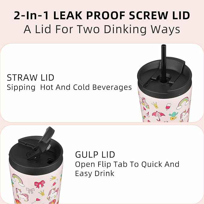 BJPKPK 34oz Insulated Tumbler With lid And Straw Stainless Steel Tumblers Travel Coffee Mug Reusable Thermal Cup,Unicorns
