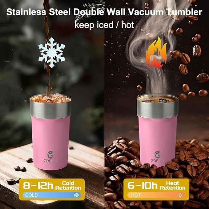 17oz Double Wall Stainless Steel Vacuum Insulated Travel Mug, Spill-Proof & Leak-Proof Coffee Mug, BPA-Free Reusable Coffee Cup for Hot & Cold Drinks, Black (Pink)