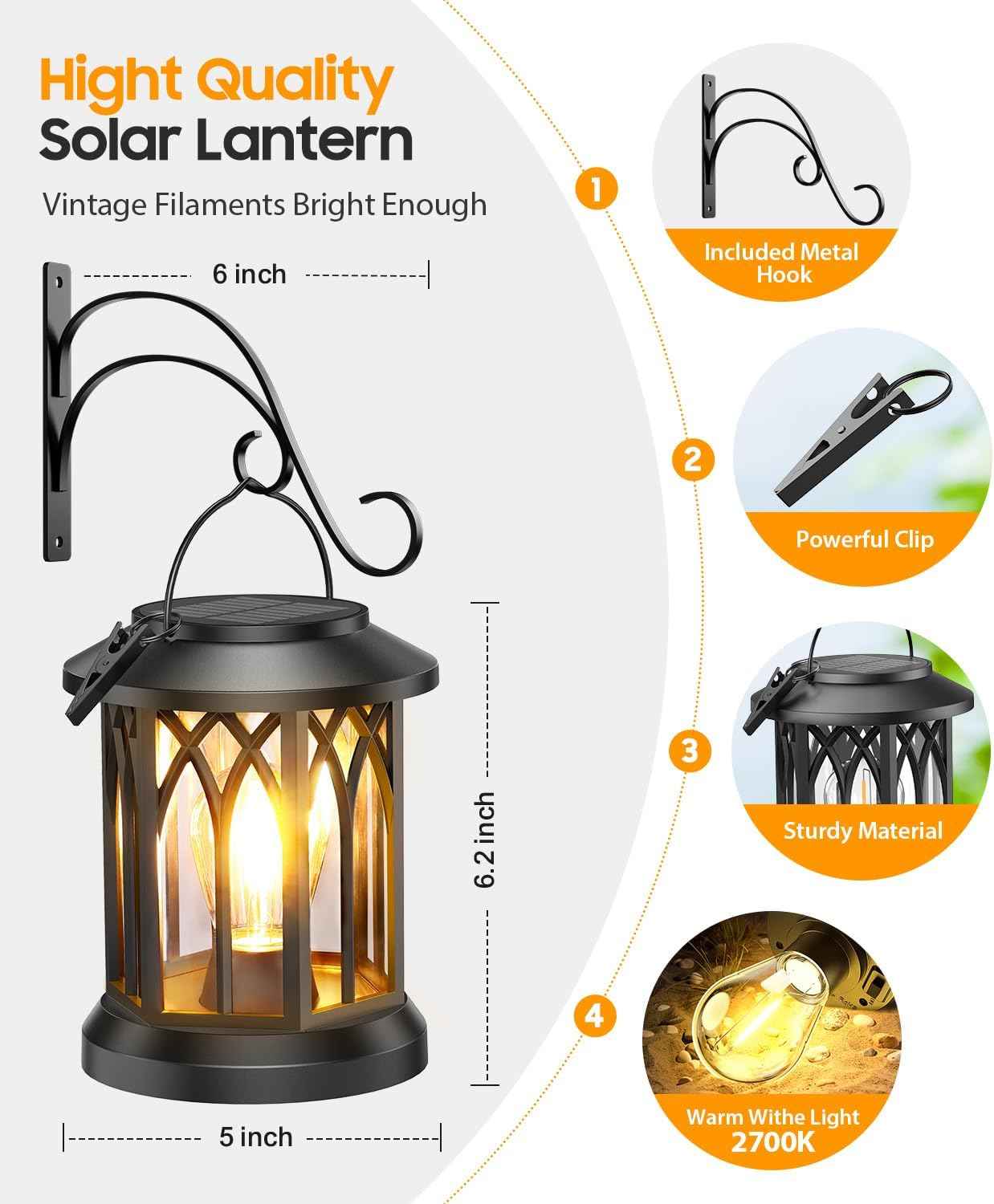 Solar Lantern Outdoor Lights with Wall Mount Kit, 2 Pack Upgraded Solar Lanterns Outdoor Waterproof, Hanging Solar Lights for Outside Decorative Yard Patio Path Porch Garden Decor