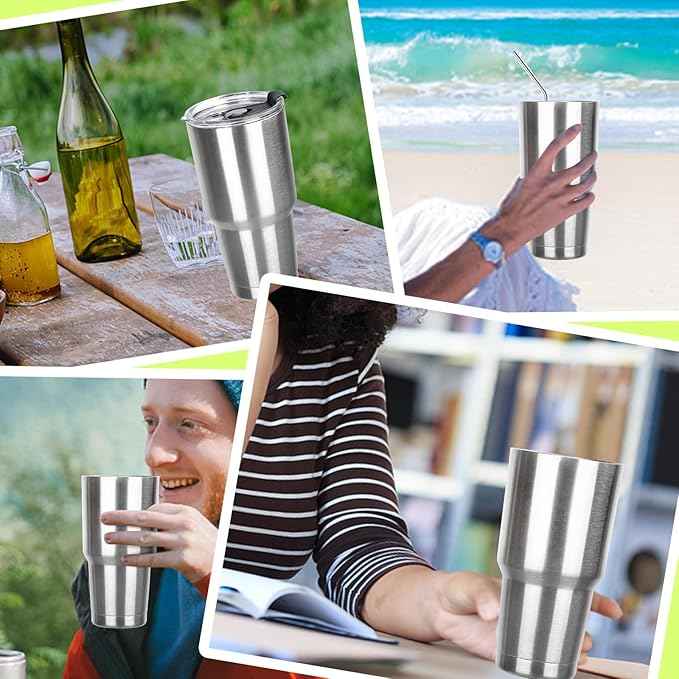 30 oz Tumbler with Lids and Straws Double Wall Insulated Tumbler Cup,Stainless Steel Leak-proof Thermal Coffee Tumbler Powder Coated Travel Mug for Cold and Hot Beverages,Silver