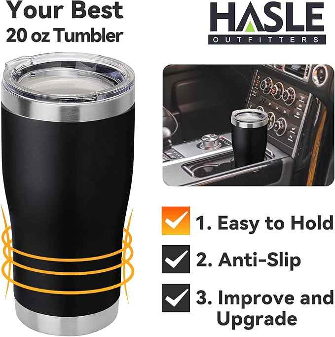 HASLE OUTFITTERS 20 oz Tumbler Bulk, Stainless Steel Tumblers with Lid, Vacuum Insulated Tumbler, Double Wall Tumbler Cup, coffee mugs, Black, 6 Pack