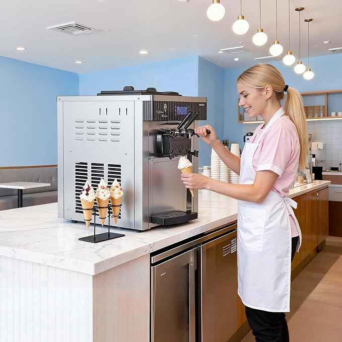 VEVOR Commercial Ice Cream Machine, 20-28L/H Yield, 2200W 3-Flavor Countertop Soft Serve Ice Cream Maker with 2 x 6L Hoppers & Hopper Agitation, Pre-Cooling Self-Cleaning for Snack Dessert Shops
