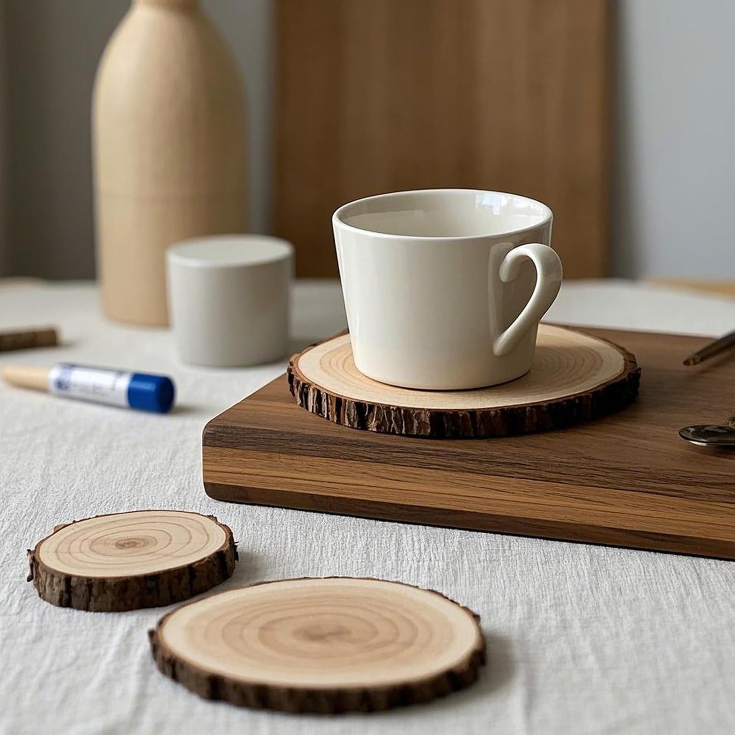 FUNSUEI 12 PCS 5.9-6.3 Inch Unfinished Natural Wood Slices, Natural Wood Coasters with Bark, Wooden Circles for DIY Arts and Crafts, Christmas Ornaments,Rustic Wedding Ornaments
