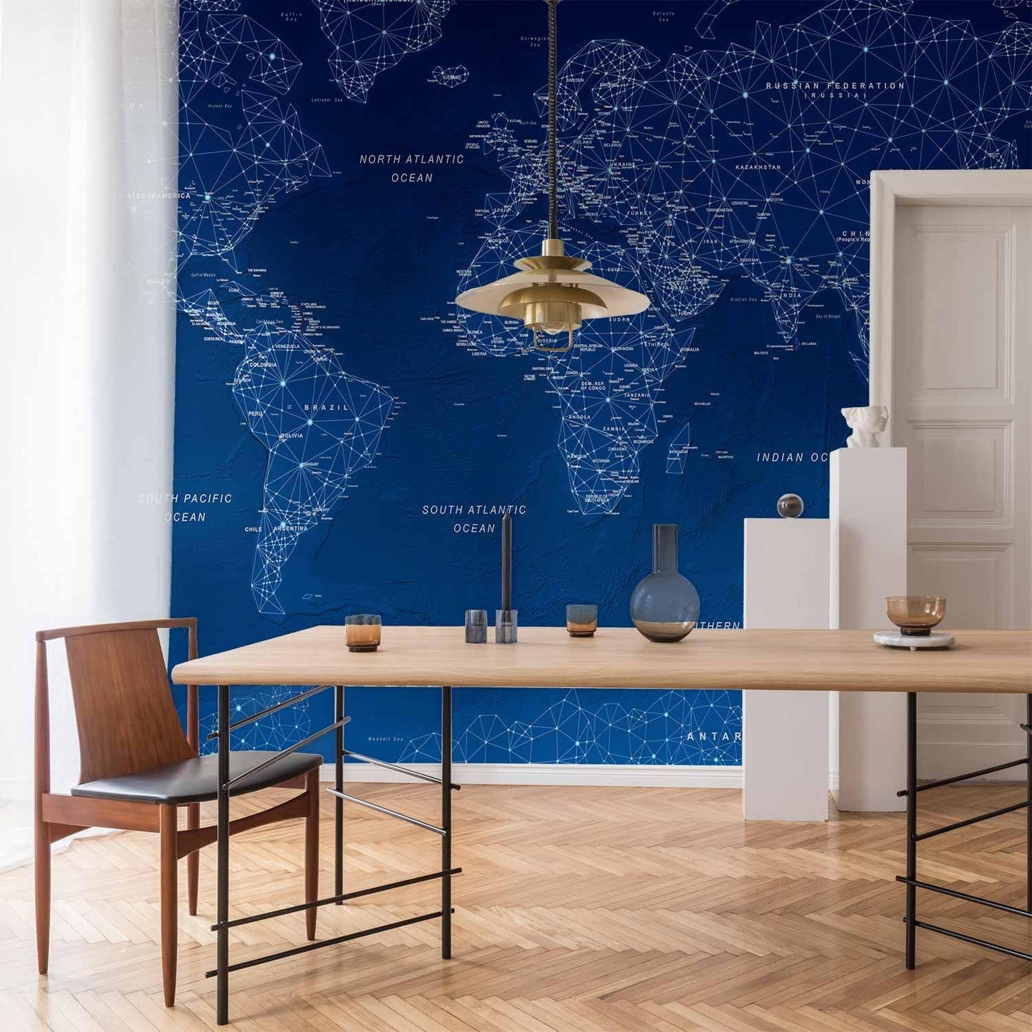 artgeist Wall Mural World Map 135x101 in - XXL Peel and Stick Self-Adhesive Wallpaper Removable Large Sticker Foil Wall Decor Print Picture Image Design Map of The World k-A-0125-a-a