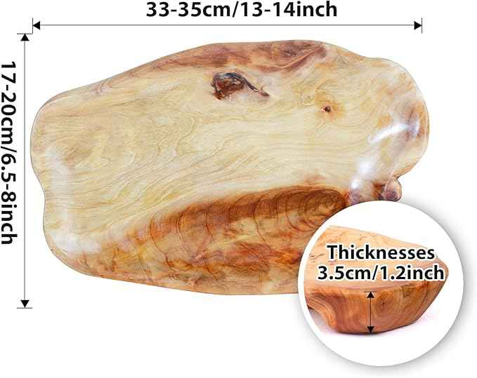 BTEOBFY Natural Wood Fruit Bowl, Unique Handmade Wood Serving Platter, Fruit Snack Dish for Sandwich Bread Serving, Appetizer Display, Vintage Ring Dish, Hand Carved Artworks，13-14in