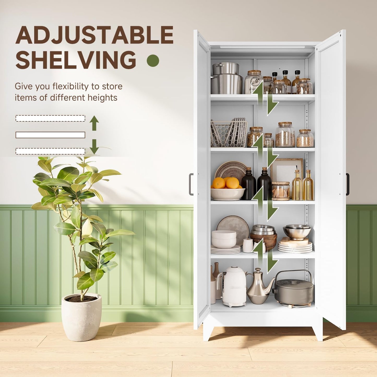 Letaya Storage Cabinet,75" H Metal Kitchen Pantry Cabinets with Doors and Adjustable Shelves,Pantry Organizers for for Cupboard/Office/Garage Room,White