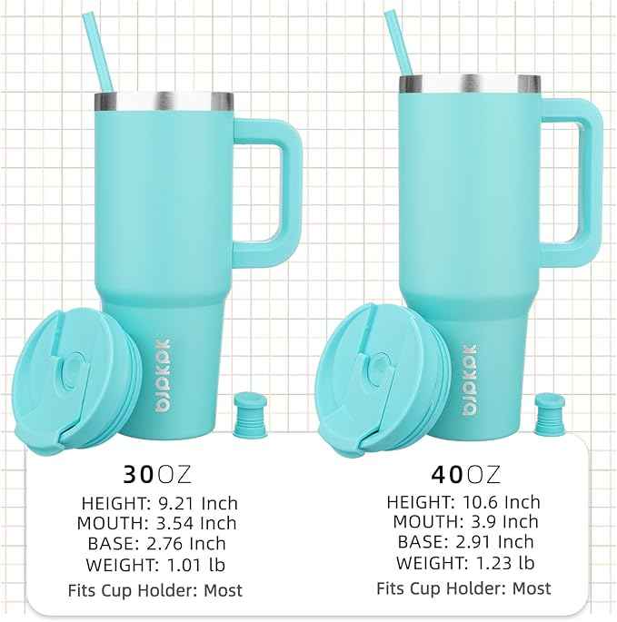 BJPKPK 30 oz Insulated Tumbler With Lid And Straw Stainless Steel Tumblers Cup With Handle For Women And Men,Turquoise