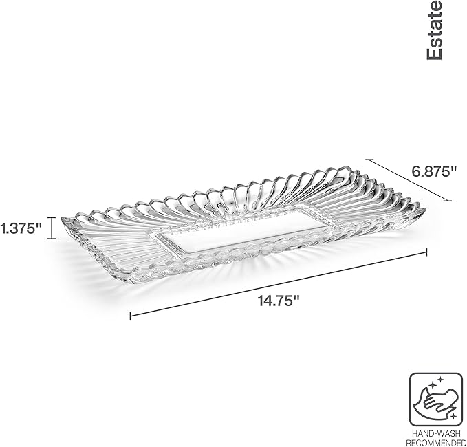 Mikasa Estate Crystal Glass Rectangular Serving Decorative Tray, 14.75 Inch
