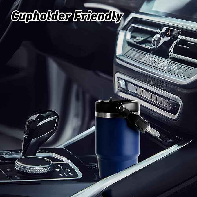 20 oz Tumbler with Handle, Insulated Tumbler with Lid and Flip Straw Leak Proof Double Wall Stainless Steel Vacuum Travel Coffee Mug Insulated Water Bottle Thermal Cup, Cupholder Friendly, Navy